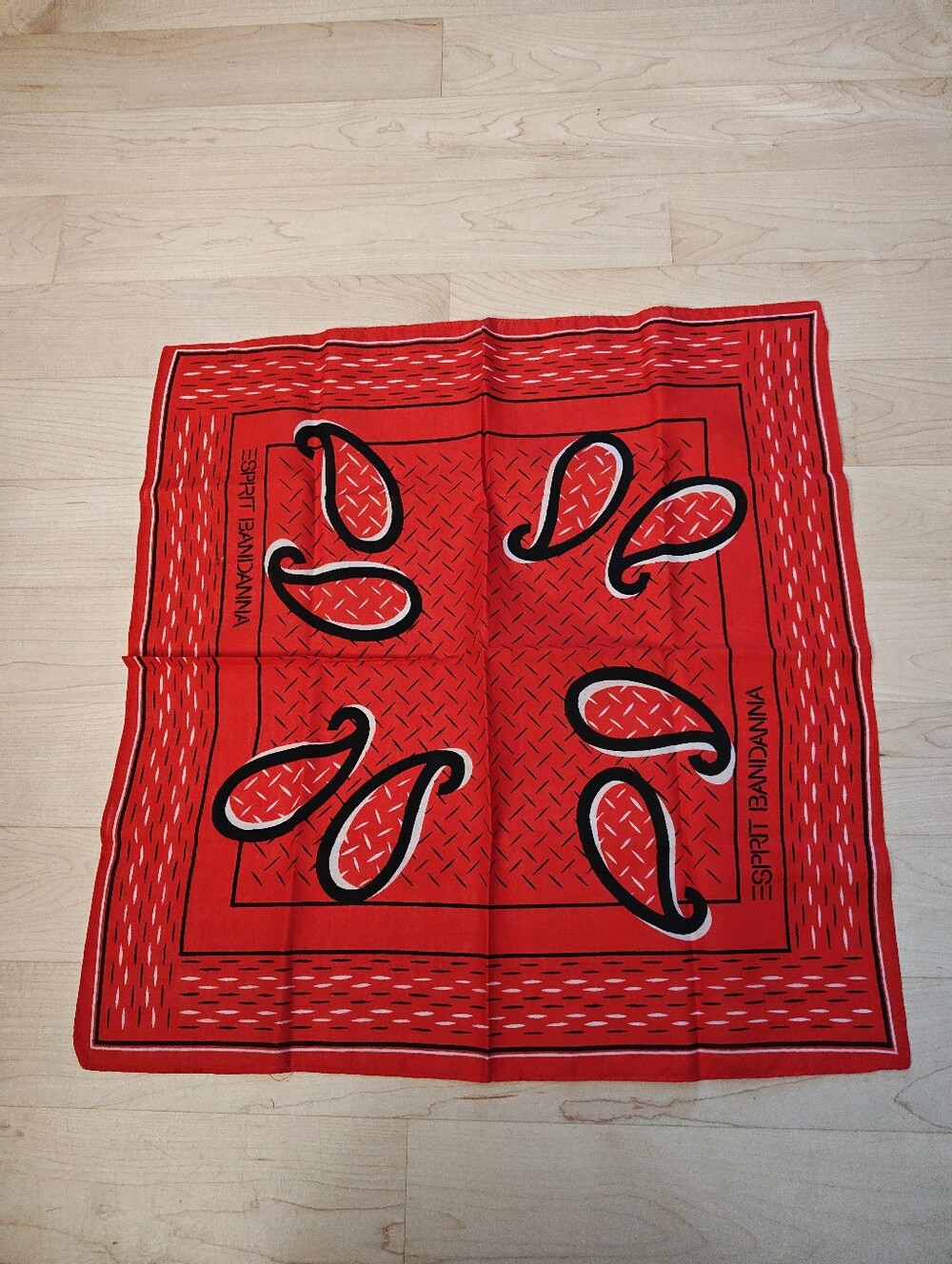 Esprit Vintage Cotton Red Bandana with Black & White Paisley Accents